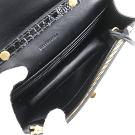 BALENCIAGA Shoulder Bag Embossed leather black 2-way clutch Mini Shoulder Women Used Authentic