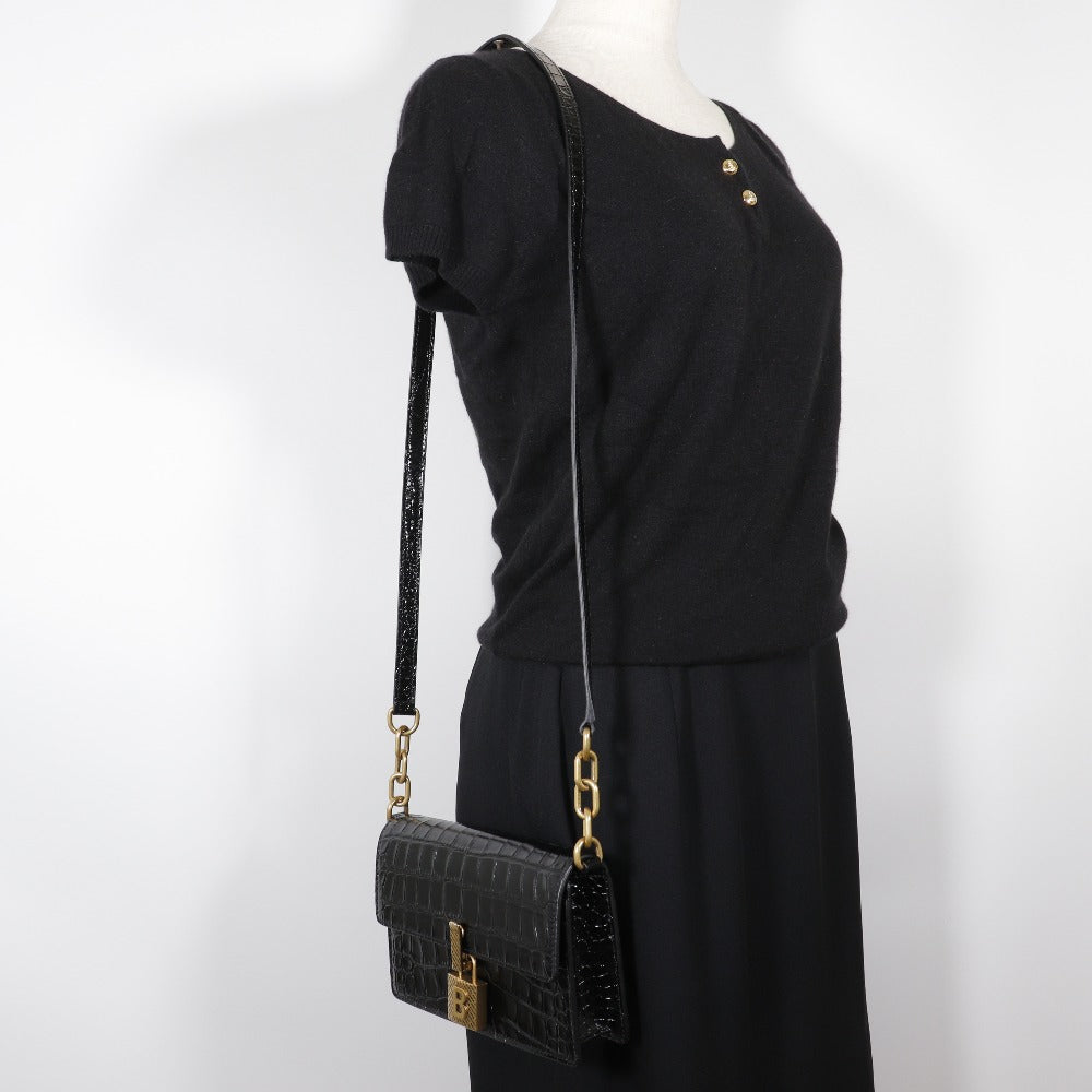 BALENCIAGA Shoulder Bag Embossed leather black 2-way clutch Mini Shoulder Women Used Authentic