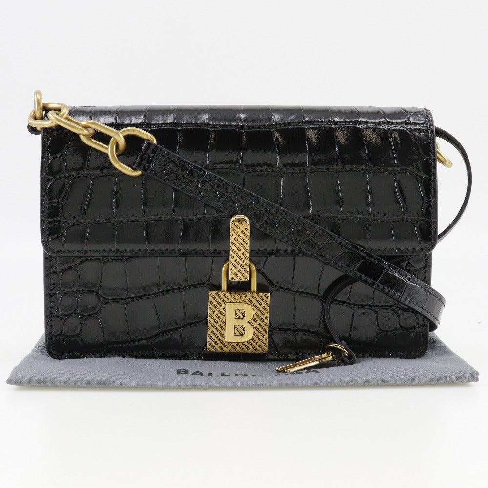 BALENCIAGA Shoulder Bag Embossed leather black 2-way clutch Mini Shoulder Women Used Authentic