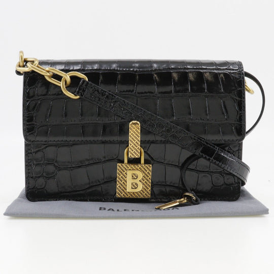 BALENCIAGA Shoulder Bag Embossed leather black 2-way clutch Mini Shoulder Women Used Authentic