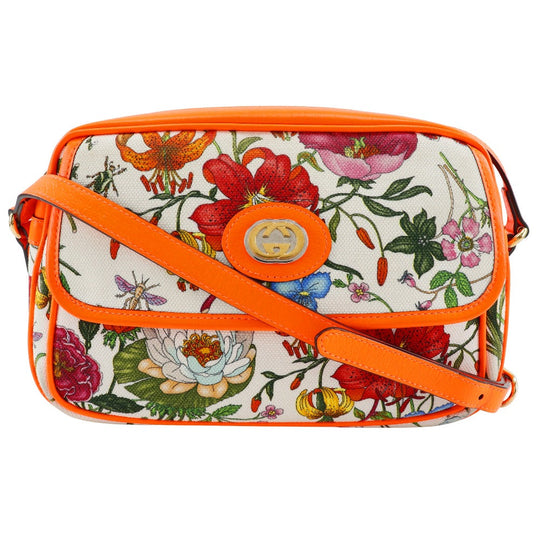 GUCCI Shoulder Bag 550147 Canvas, Leather Orange Floral GG Flora Women Used Authentic