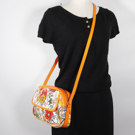 GUCCI Shoulder Bag 550147 Canvas, Leather Orange Floral GG Flora Women Used Authentic