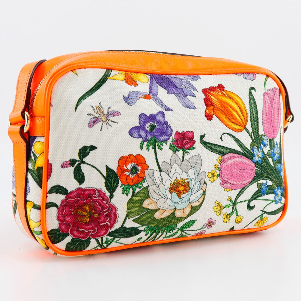 GUCCI Shoulder Bag 550147 Canvas, Leather Orange Floral GG Flora Women Used Authentic