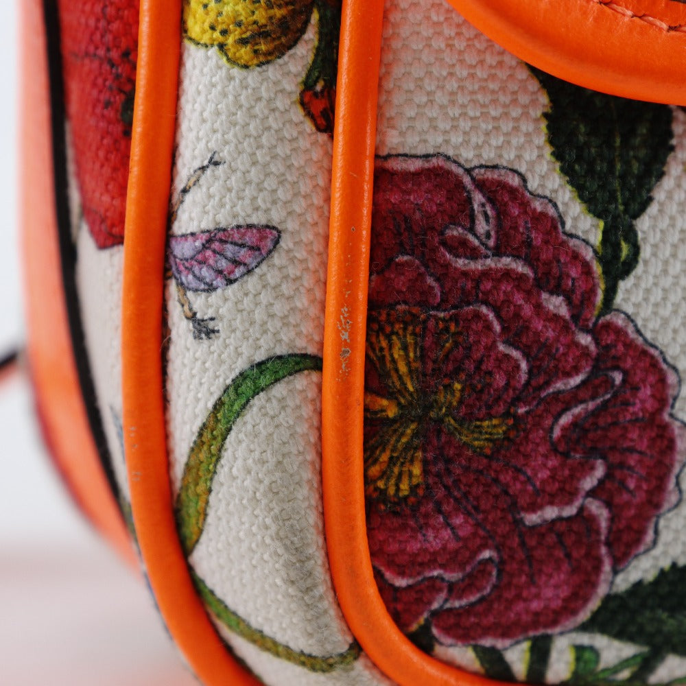 GUCCI Shoulder Bag 550147 Canvas, Leather Orange Floral GG Flora Women Used Authentic