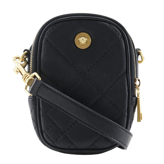 VERSACE Shoulder Bag leather black 2WAY Belt Pouch Medusa Women Used Authentic