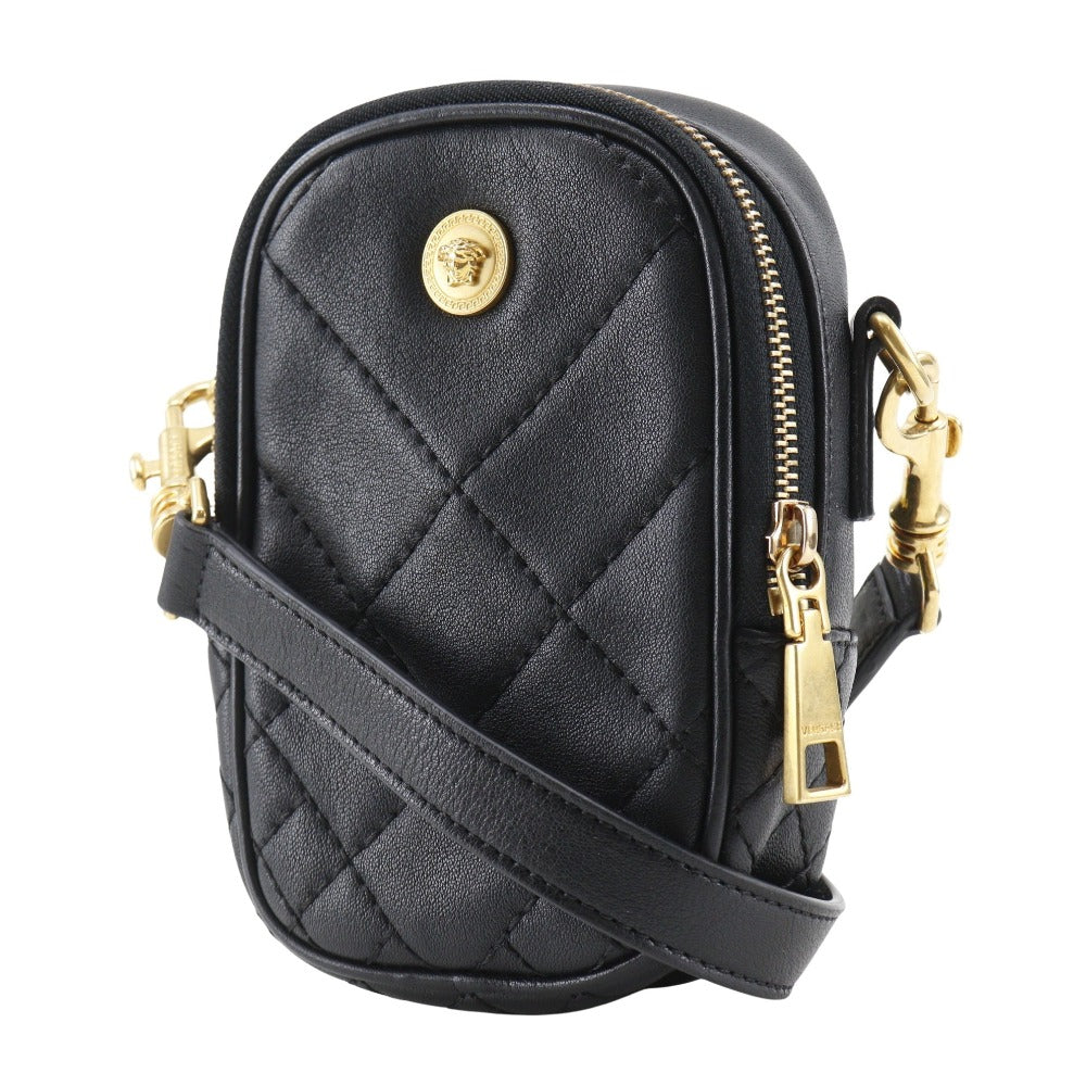 VERSACE Shoulder Bag leather black 2WAY Belt Pouch Medusa Women Used Authentic