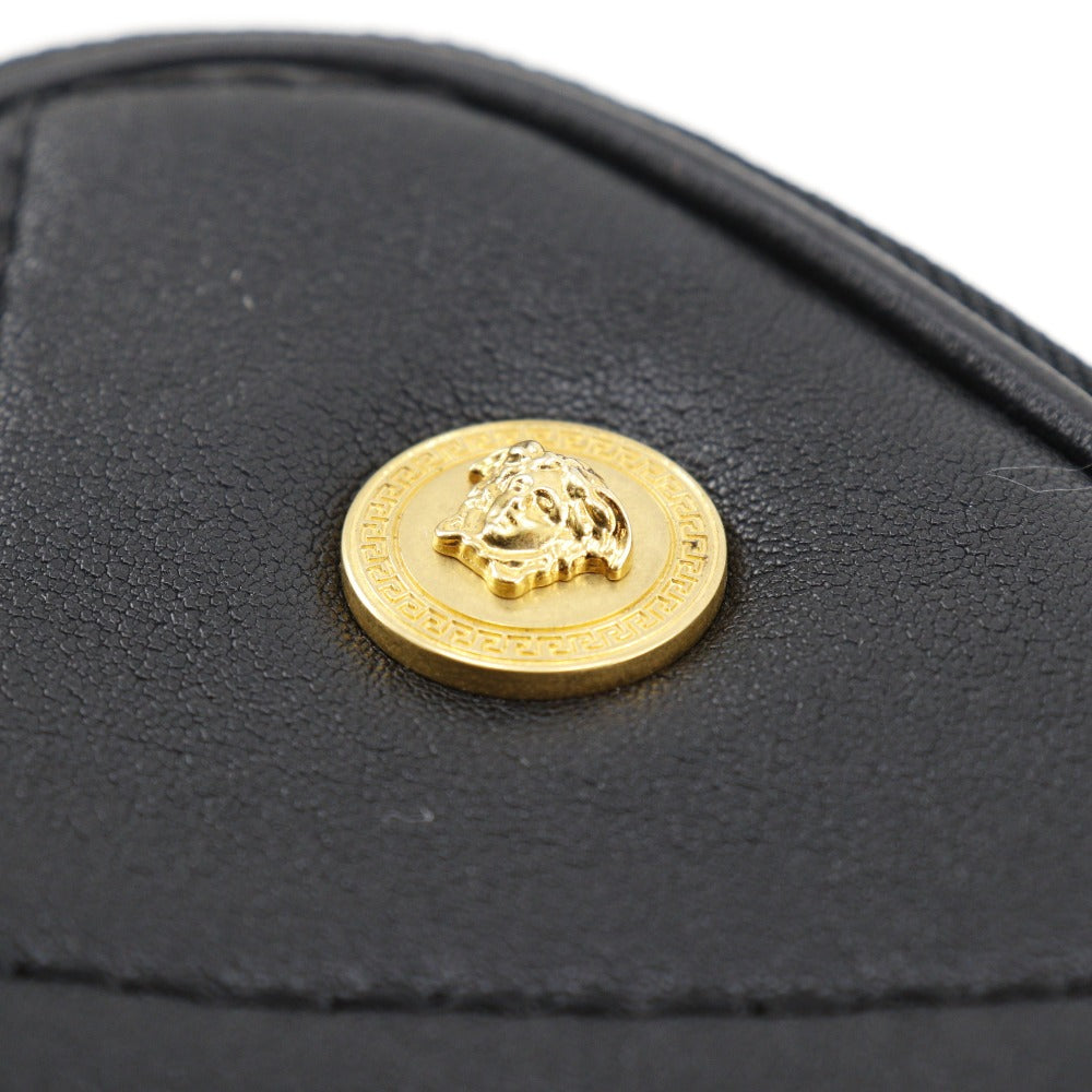 VERSACE Shoulder Bag leather black 2WAY Belt Pouch Medusa Women Used Authentic
