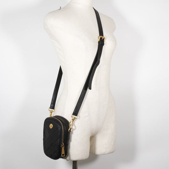 VERSACE Shoulder Bag leather black 2WAY Belt Pouch Medusa Women Used Authentic