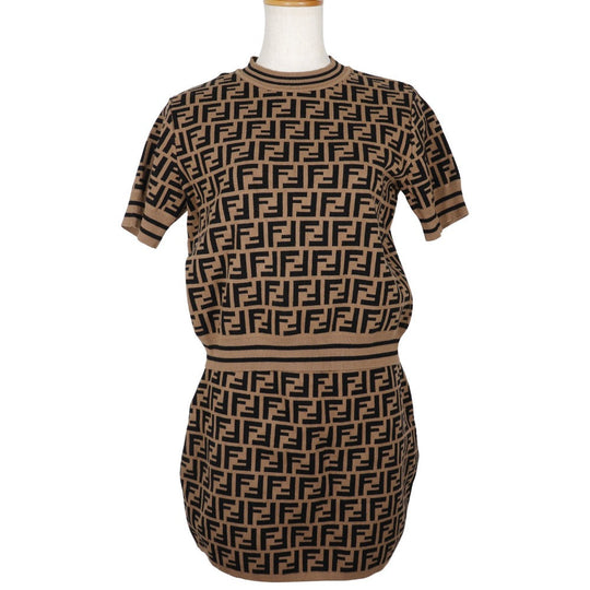 FENDI setup Rayon, Polyester Brown Short sleeve knit and knit skirt Zucca Kids 12A Used Authentic