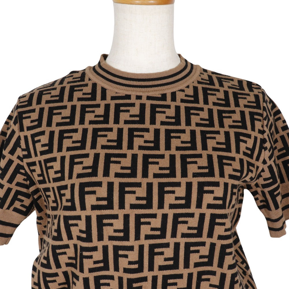 FENDI setup Rayon, Polyester Brown Short sleeve knit and knit skirt Zucca Kids 12A Used Authentic