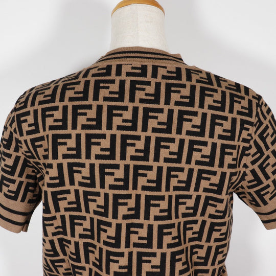 FENDI setup Rayon, Polyester Brown Short sleeve knit and knit skirt Zucca Kids 12A Used Authentic