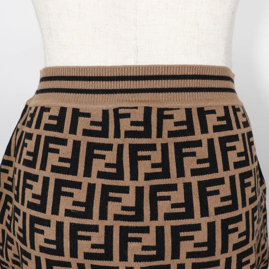 FENDI setup Rayon, Polyester Brown Short sleeve knit and knit skirt Zucca Kids 12A Used Authentic