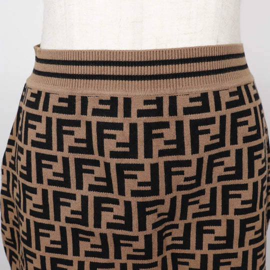FENDI setup Rayon, Polyester Brown Short sleeve knit and knit skirt Zucca Kids 12A Used Authentic