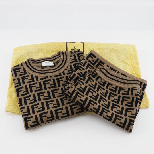 FENDI setup Rayon, Polyester Brown Short sleeve knit and knit skirt Zucca Kids 12A Used Authentic
