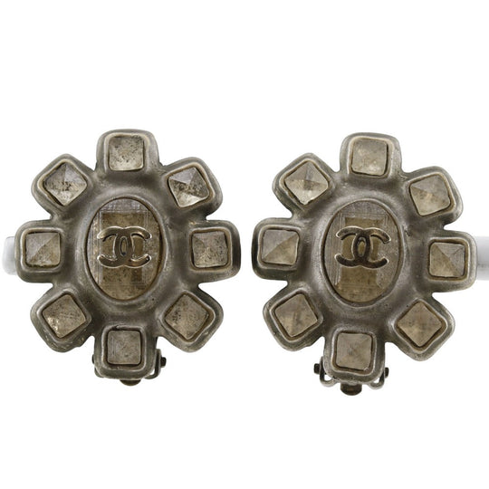 CHANEL Earring metallic Silver COCO Mark Women Used Authentic