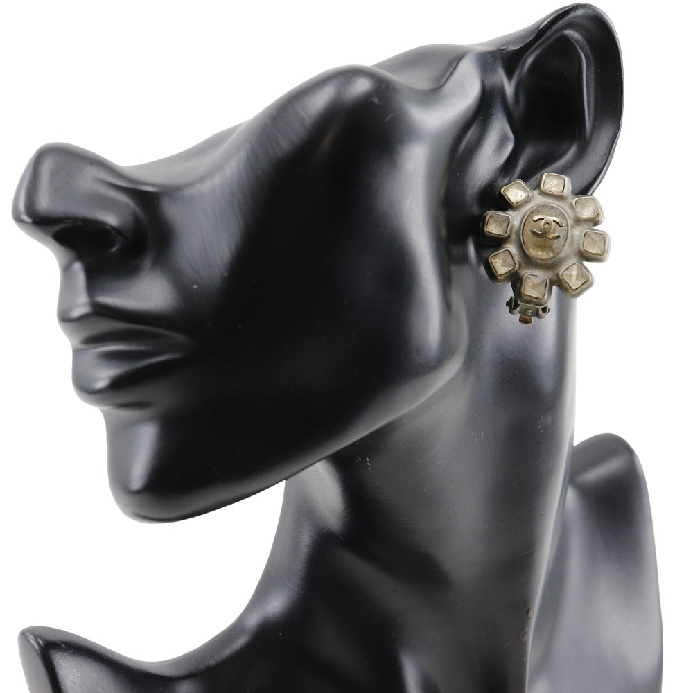 CHANEL Earring metallic Silver COCO Mark Women Used Authentic