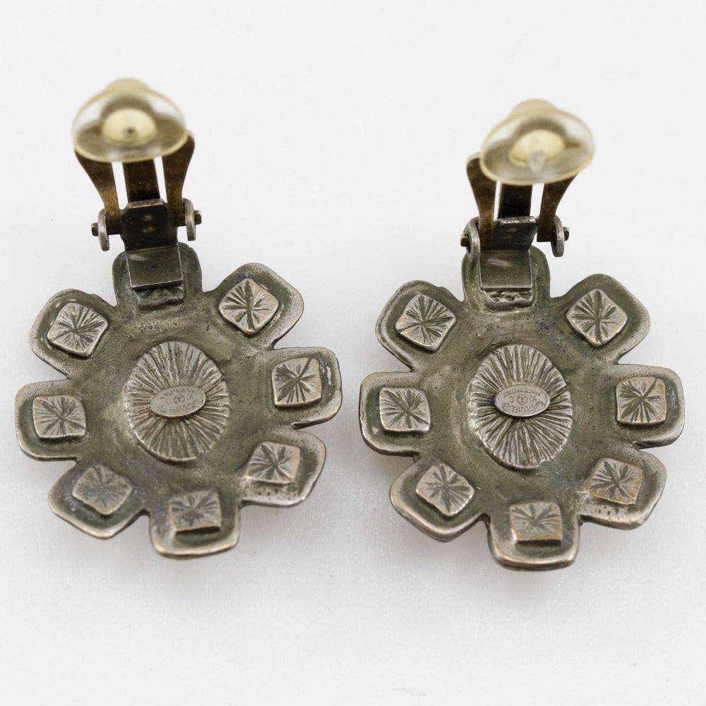 CHANEL Earring metallic Silver COCO Mark Women Used Authentic