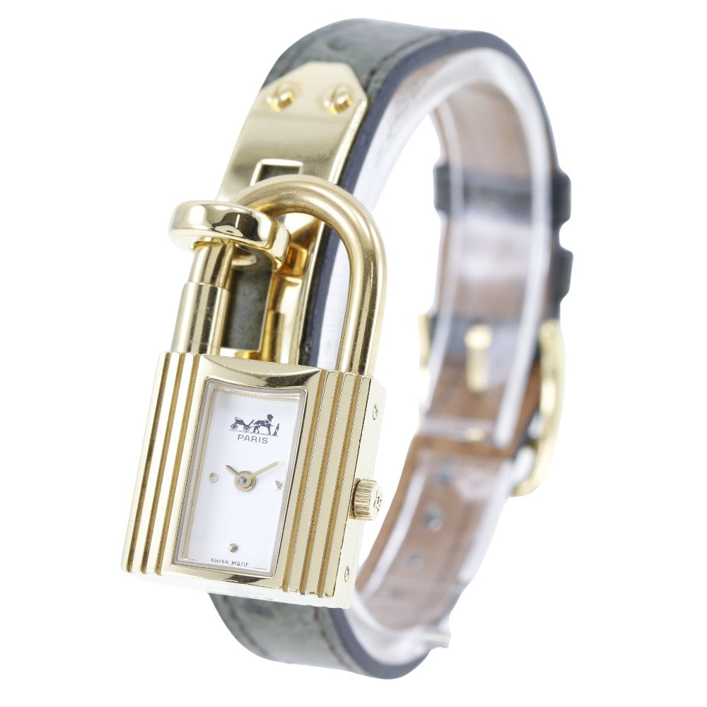 HERMES Watches Quartz Plated Gold , Leather gold Kelly White dial Women Used Authentic