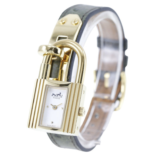 HERMES Watches Quartz Plated Gold , Leather gold Kelly White dial Women Used Authentic