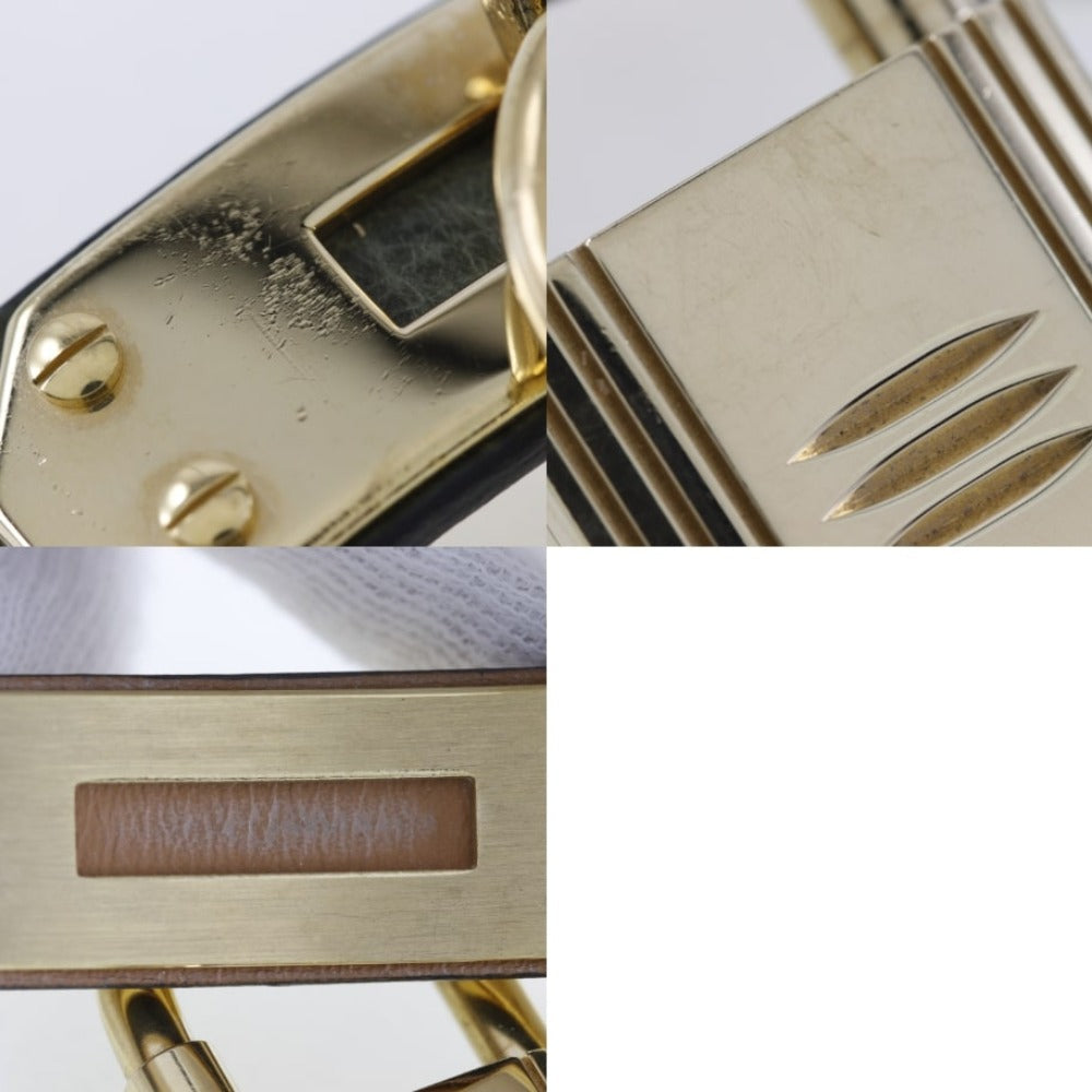 HERMES Watches Quartz Plated Gold , Leather gold Kelly White dial Women Used Authentic