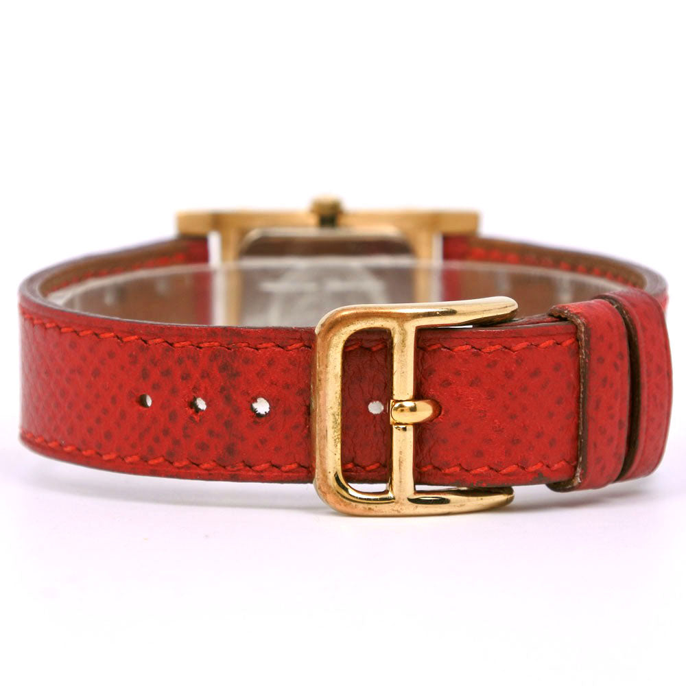 HERMES Watches Quartz Plated Gold , Leather Red/gold Medor White dial Women Used Authentic