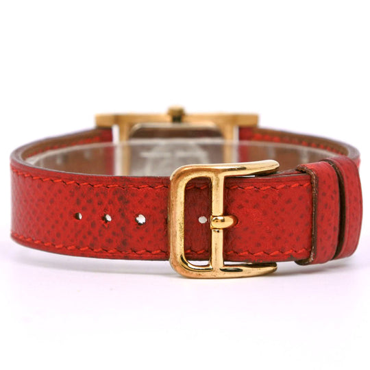 HERMES Watches Quartz Plated Gold , Leather Red/gold Medor White dial Women Used Authentic