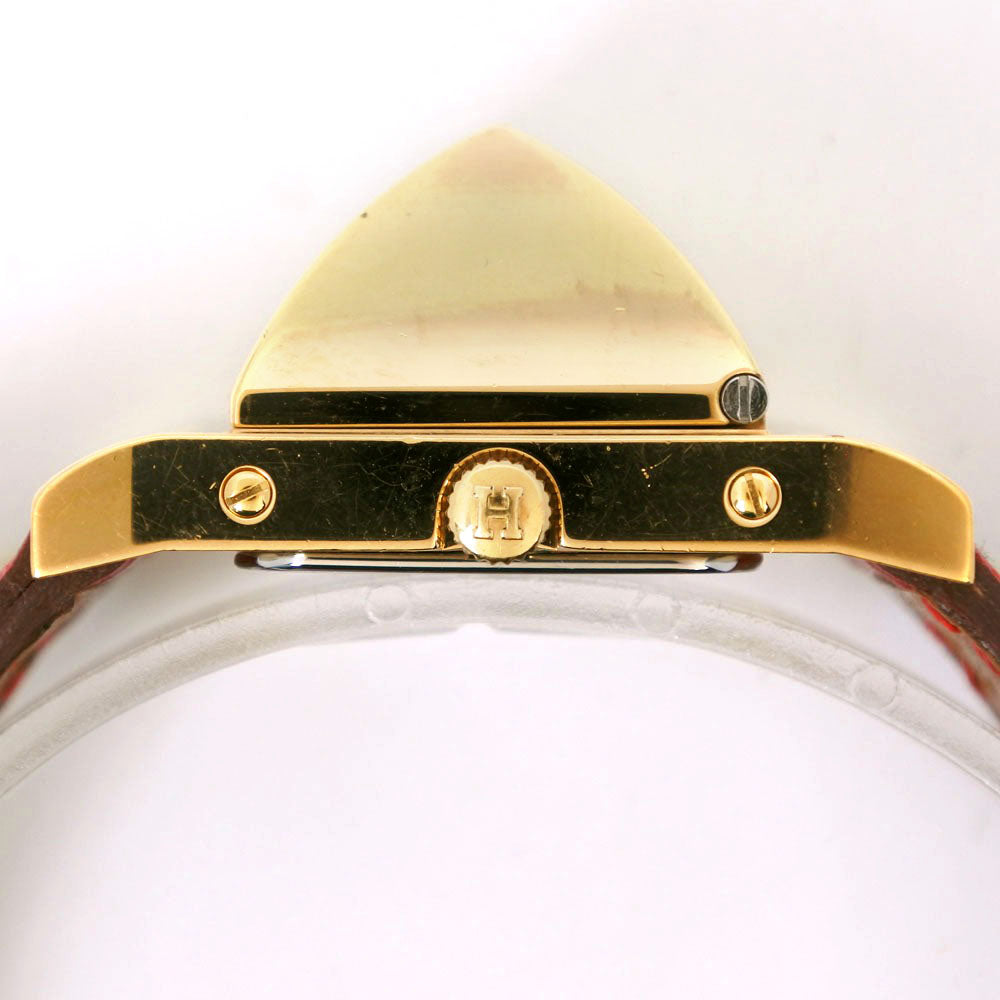 HERMES Watches Quartz Plated Gold , Leather Red/gold Medor White dial Women Used Authentic
