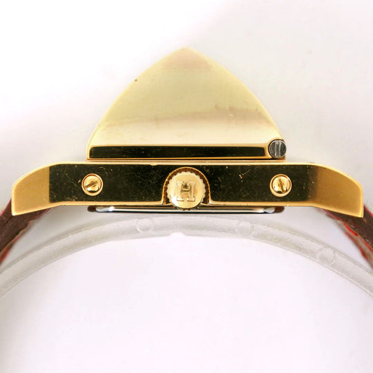 HERMES Watches Quartz Plated Gold , Leather Red/gold Medor White dial Women Used Authentic