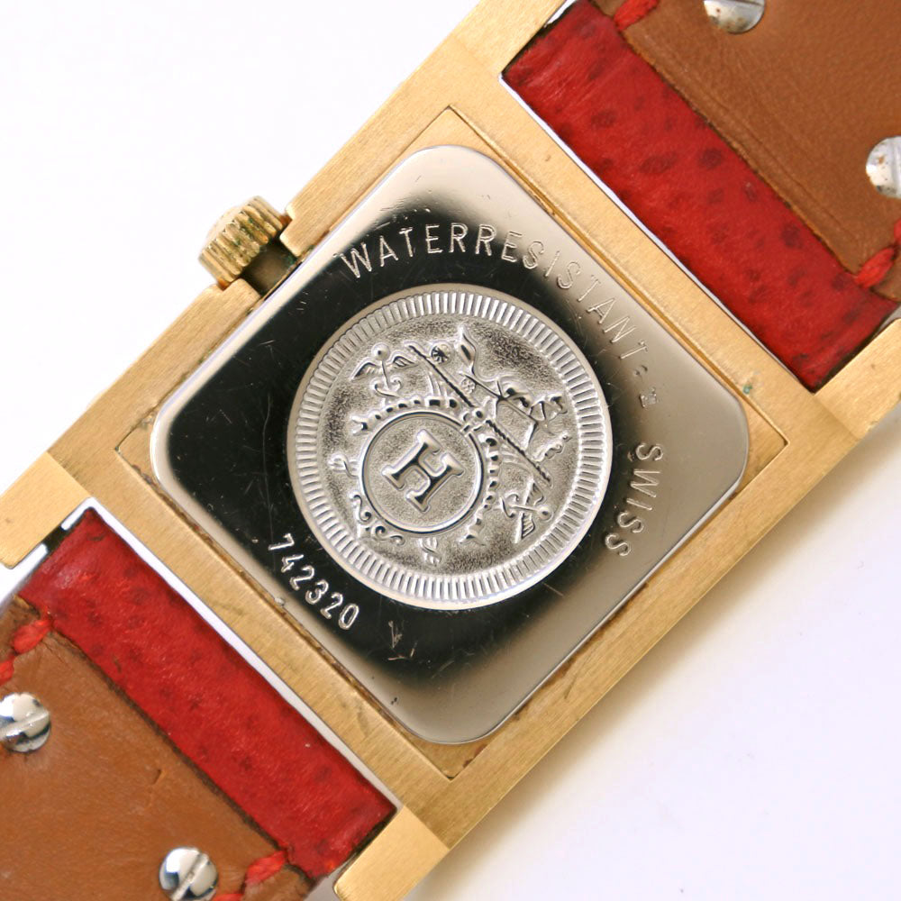 HERMES Watches Quartz Plated Gold , Leather Red/gold Medor White dial Women Used Authentic