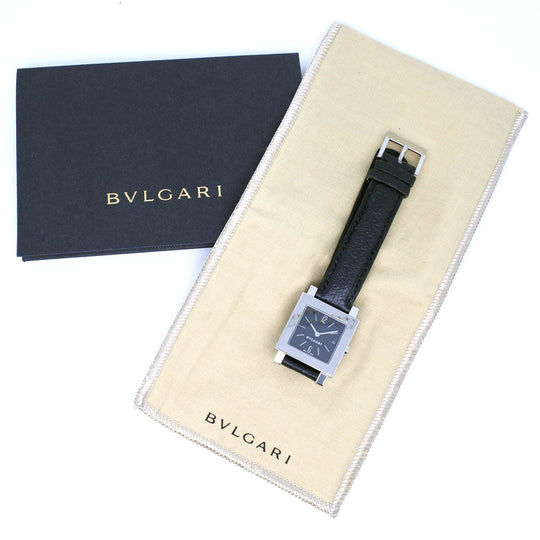 BVLGARI Watches Quartz SQ27SLD Stainless Steel , Leather black Quadlard black dial mens Used Authentic