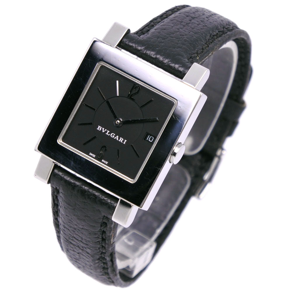 BVLGARI Watches Quartz SQ27SLD Stainless Steel , Leather black Quadlard black dial mens Used Authentic