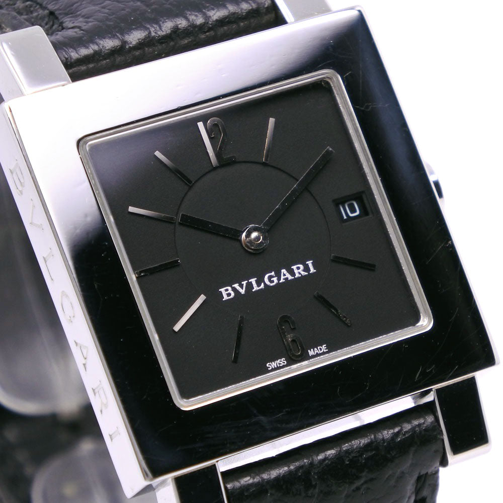 BVLGARI Watches Quartz SQ27SLD Stainless Steel , Leather black Quadlard black dial mens Used Authentic