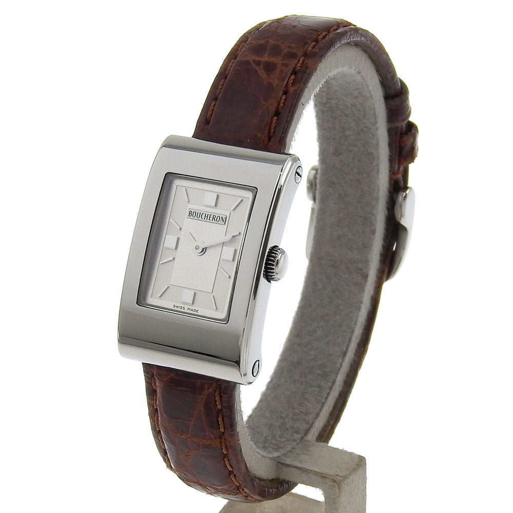 Boucheron Watches Quartz Stainless Steel , Embossed Leather Silver Silver dial