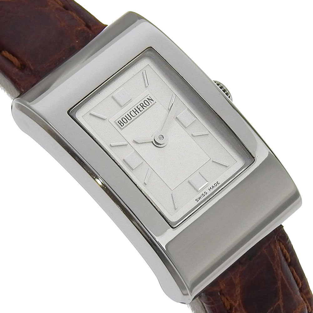 Boucheron Watches Quartz Stainless Steel , Embossed Leather Silver Silver dial