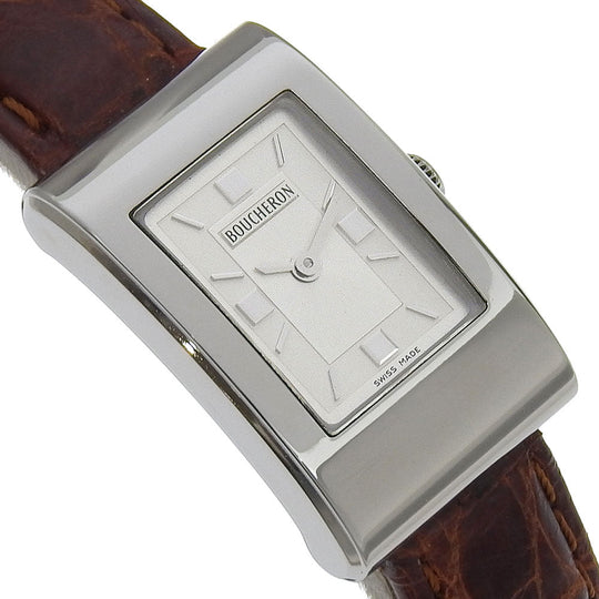 Boucheron Watches Quartz Stainless Steel , Embossed Leather Silver Silver dial