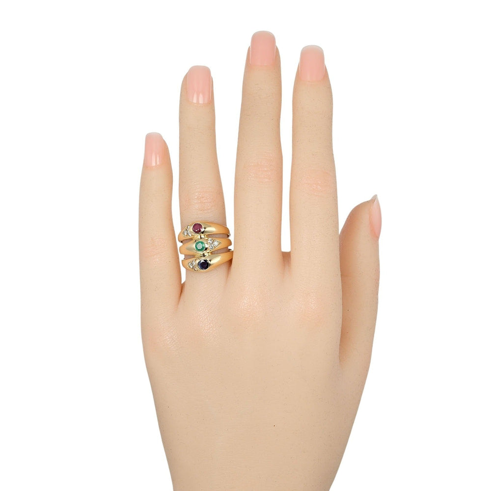 Chaumet Ring 18K Yellow Gold, Diamond, Sapphire, Emerald, Ruby Silver Vintage multi-stone Women Used Authentic