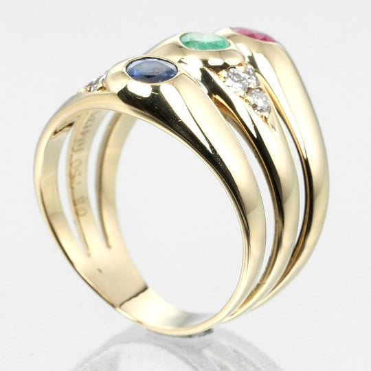 Chaumet Ring 18K Yellow Gold, Diamond, Sapphire, Emerald, Ruby Silver Vintage multi-stone Women Used Authentic