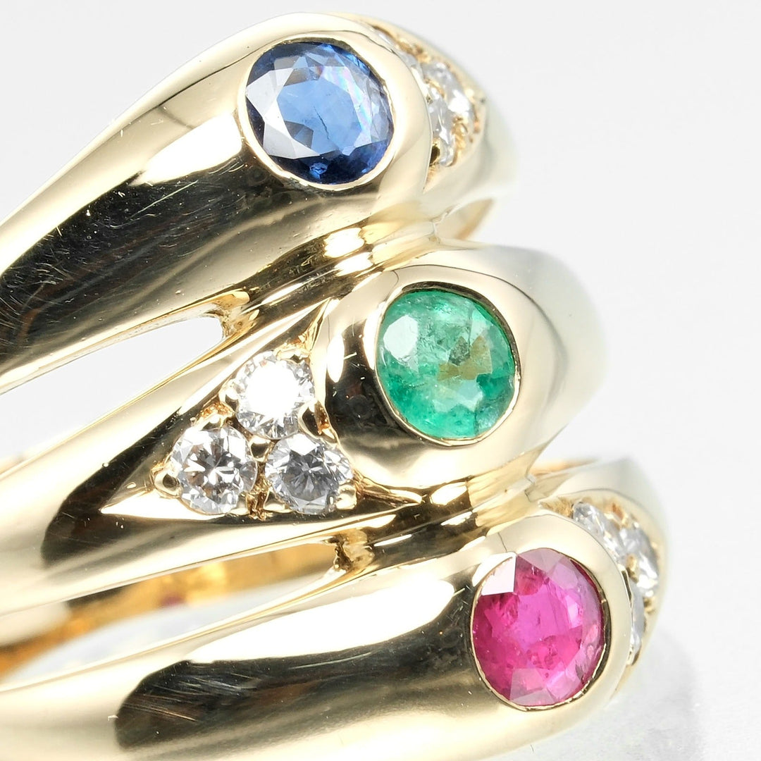 Chaumet Ring 18K Yellow Gold, Diamond, Sapphire, Emerald, Ruby Silver Vintage multi-stone Women Used Authentic