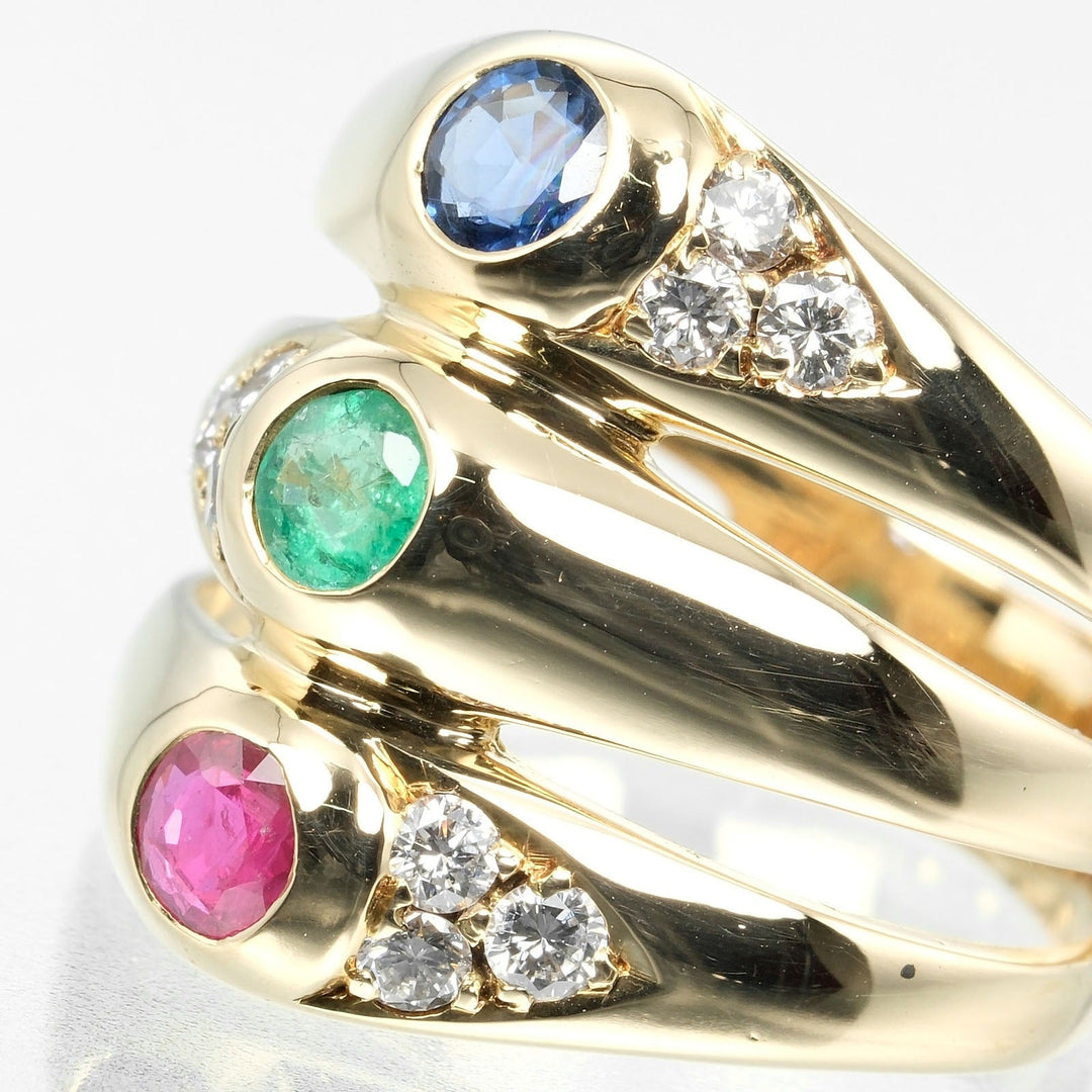 Chaumet Ring 18K Yellow Gold, Diamond, Sapphire, Emerald, Ruby Silver Vintage multi-stone Women Used Authentic