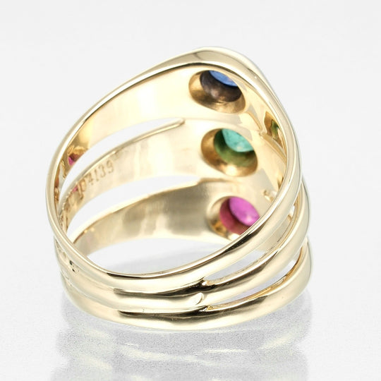 Chaumet Ring 18K Yellow Gold, Diamond, Sapphire, Emerald, Ruby Silver Vintage multi-stone Women Used Authentic