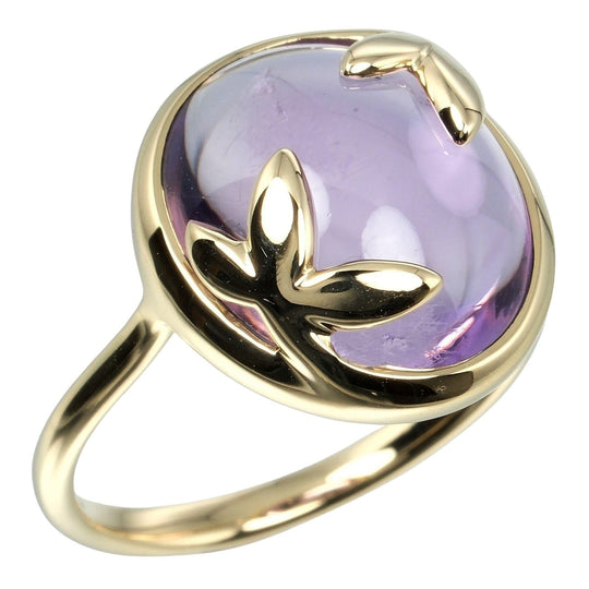 TIFFANY&Co. Ring K18 Yellow Gold, Amethyst Silver Olive leaf Women Used Authentic