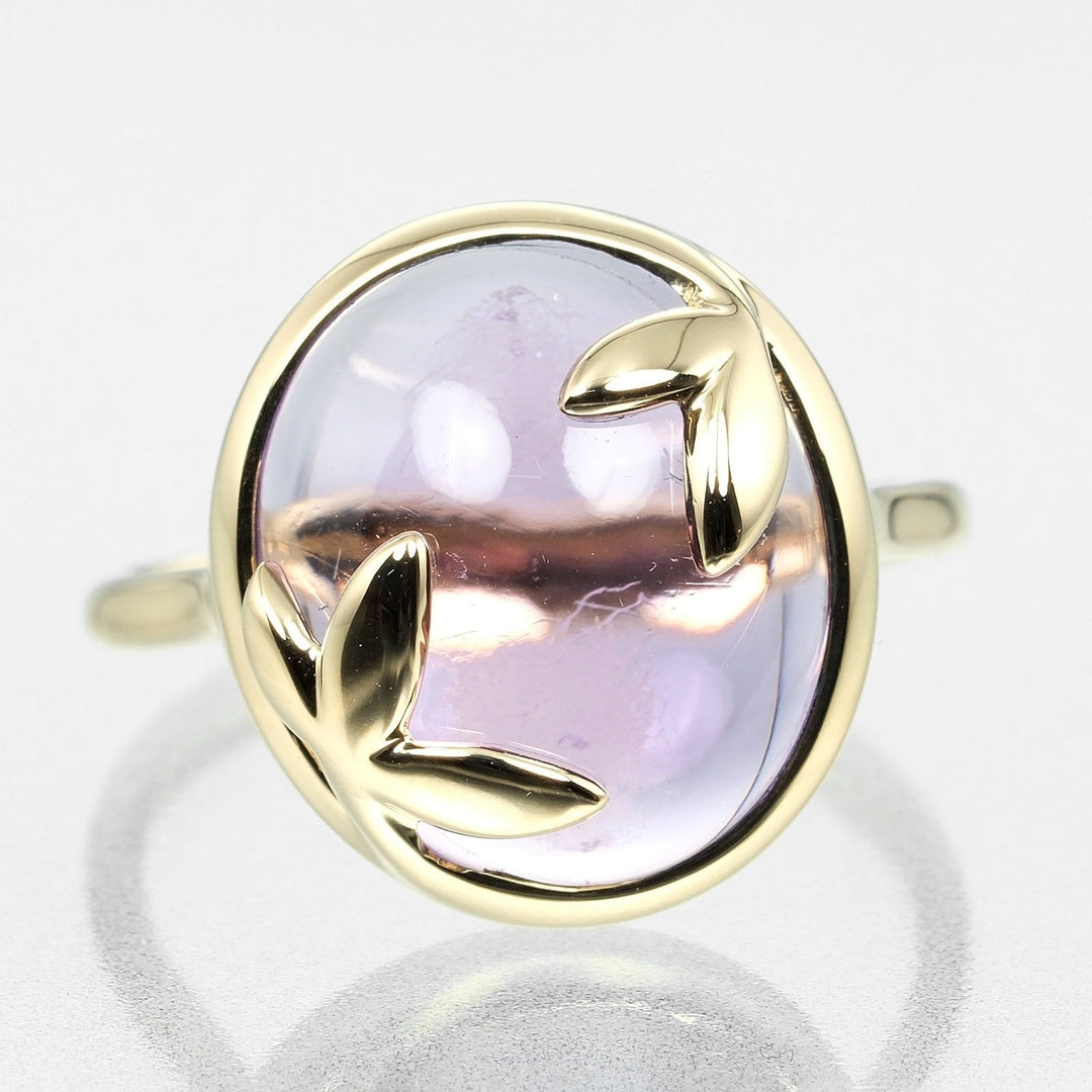 TIFFANY&Co. Ring K18 Yellow Gold, Amethyst Silver Olive leaf Women Used Authentic