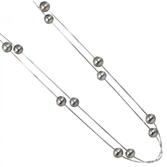 TASAKI Necklace K18 White Gold, 13P Black Pearl (Black Pearl) Silver Pearl around 0.3"-0.3" Women Used Authentic