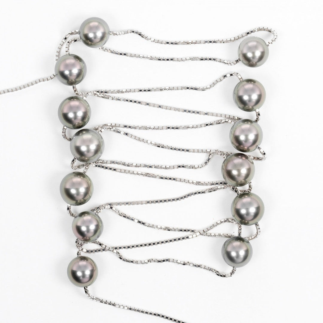 TASAKI Necklace K18 White Gold, 13P Black Pearl (Black Pearl) Silver Pearl around 0.3"-0.3" Women Used Authentic