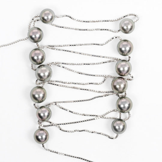TASAKI Necklace K18 White Gold, 13P Black Pearl (Black Pearl) Silver Pearl around 0.3"-0.3" Women Used Authentic