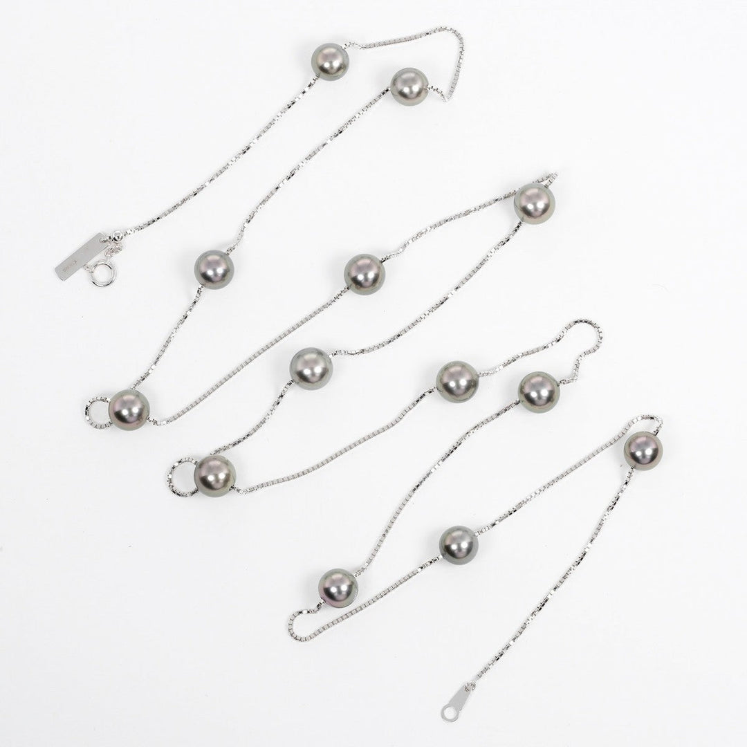 TASAKI Necklace K18 White Gold, 13P Black Pearl (Black Pearl) Silver Pearl around 0.3"-0.3" Women Used Authentic