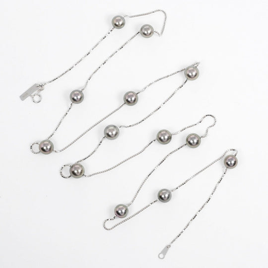 TASAKI Necklace K18 White Gold, 13P Black Pearl (Black Pearl) Silver Pearl around 0.3"-0.3" Women Used Authentic