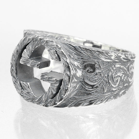 GUCCI Ring Silver925 Silver Interlocking G Arabesque mens 19 Used Authentic