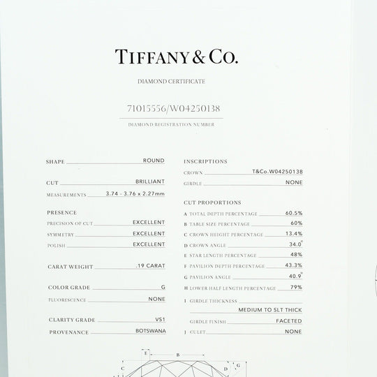 TIFFANY&Co. Necklace 0.19ct VS1/G/3EX Pt950Platinum, Diamond Silver By the yard Women Used Authentic