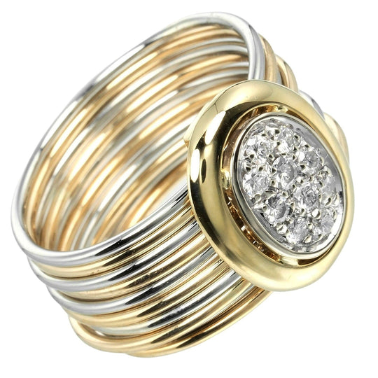 Damiani Ring 18k Yellow Gold , 18k White Gold , Pav Diamonds Silver 10 Link Vintage Women Used Authentic
